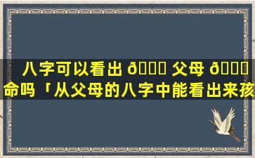 八字可以看出 🍁 父母 🐋 的命吗「从父母的八字中能看出来孩子的命运吗」
